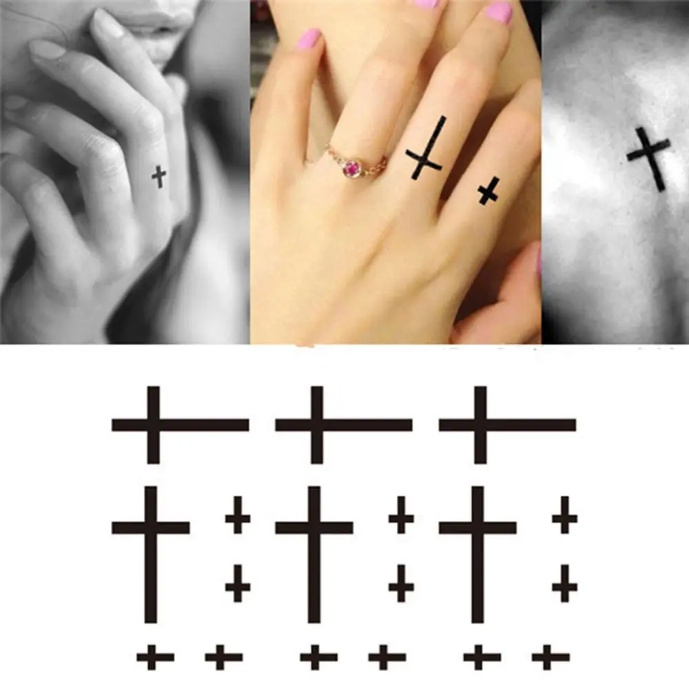 

2 Sheets Waterproof Tattoos Stickers Cross Pattern Fake Transfer Skin Tags Arm Finger Body Art Temporary Tattoo 10.5*6cm
