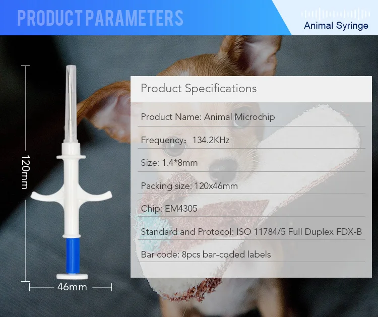 Animais Microchip Seringa 134.2KHz Tag Animal FDX-B