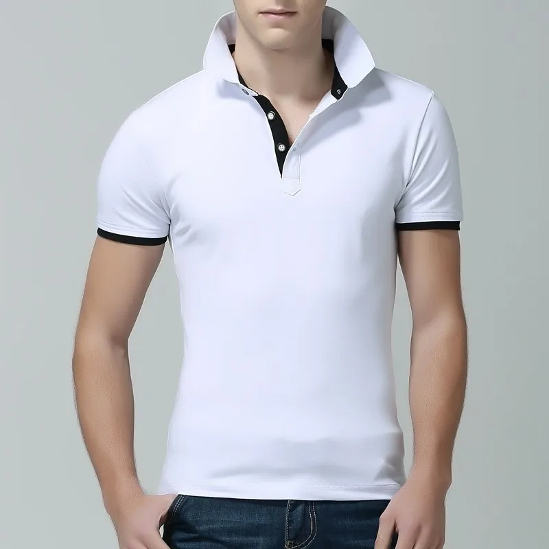 Набор из 6 штук Мужская Летняя Повседневная рубашка поло с коротким рукавом мужская однотонная деловая брендовая рубашка поло из чистого хлопка мужская 4XL - Цвет: White A