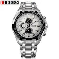 CURREN лучший бренд Нержавеющая сталь Для мужчин Водонепроницаемый наручные Модные часы для мальчиков Роскошные Кварцевые спортивные часы