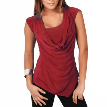 

Solid Color Women Plus Size Ruched Sleeveless Tunic Top Drape Cowl Front T-Shirt Wholesale
