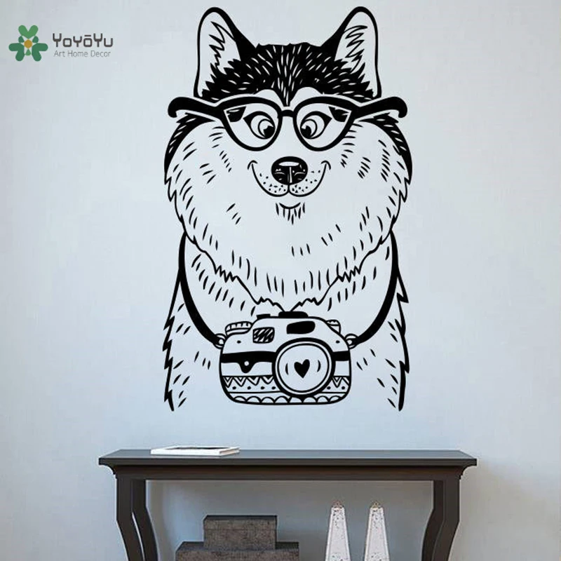 

YOYOYU Vinyl Wall Decal Cute Dog Glasses Camera Cartoon Animal Funny Kids Room Home Decoration wall Stickers FD565