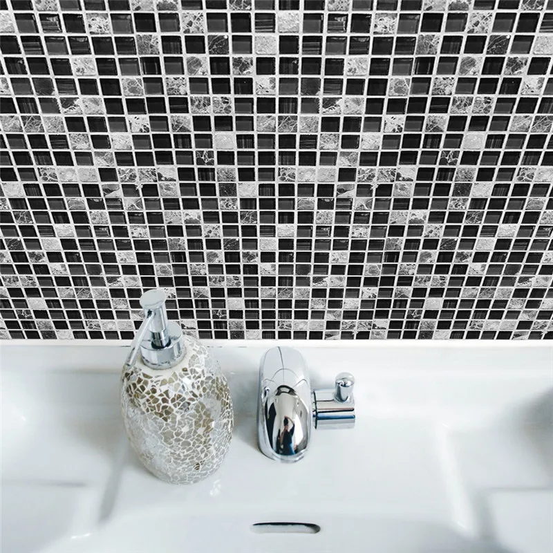 Self Adhesive Mosaic Tile Sticker,Kitchen Backsplash Bathroom Wall Tile Stickers Decor Waterproof Peel&Stick PVC Oil Proof Decal
