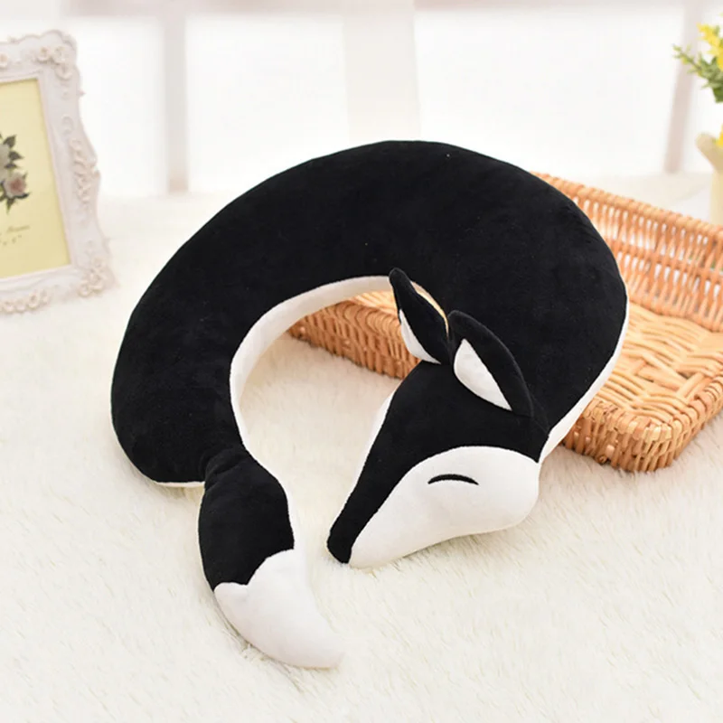 Горячая Очаровательная подушка в форме животных u-образная мягкая мультяшная подушка для шеи с лисами для офиса и путешествий TI99 - Цвет: black