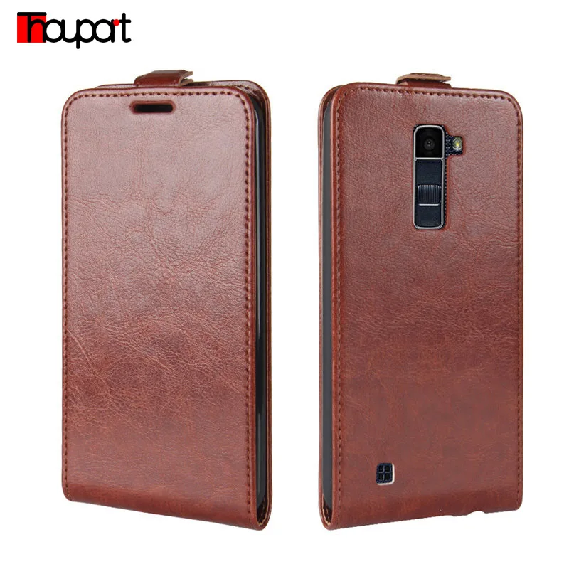 

thouport For LG K10 Case Up Down Flip Cover Card Vintage Crazy Horse Pattern Silicone PU Leather Cases For LG K10 2016 Case