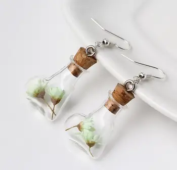 

NEW 20*28mm Heart shape Glass cork bottle earrings Dry flower Glass Vial pendant dangle earring fashion earings