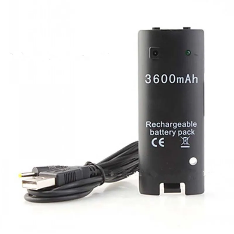 

1PCS Black 3600mAH Rechargeable Battery Charger Cable for Nintendo Wii Remote Controller