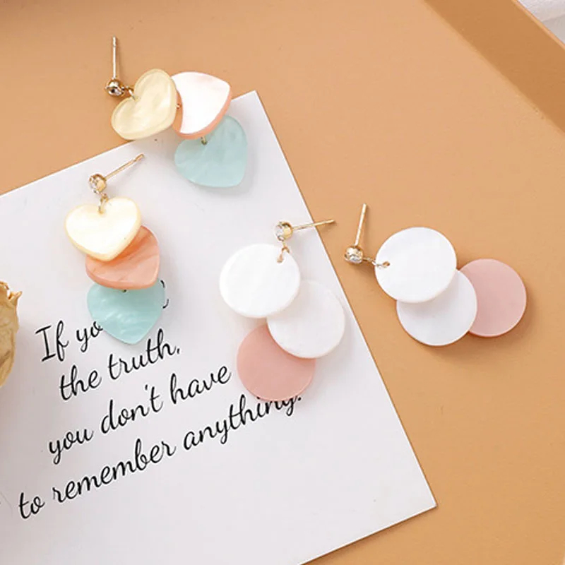 

Bohemian Heart Round Acrylic Dangle Earrings Korean Lovely Candy Color Hanging Drop Earrings Jewelry Beach Party Accessories
