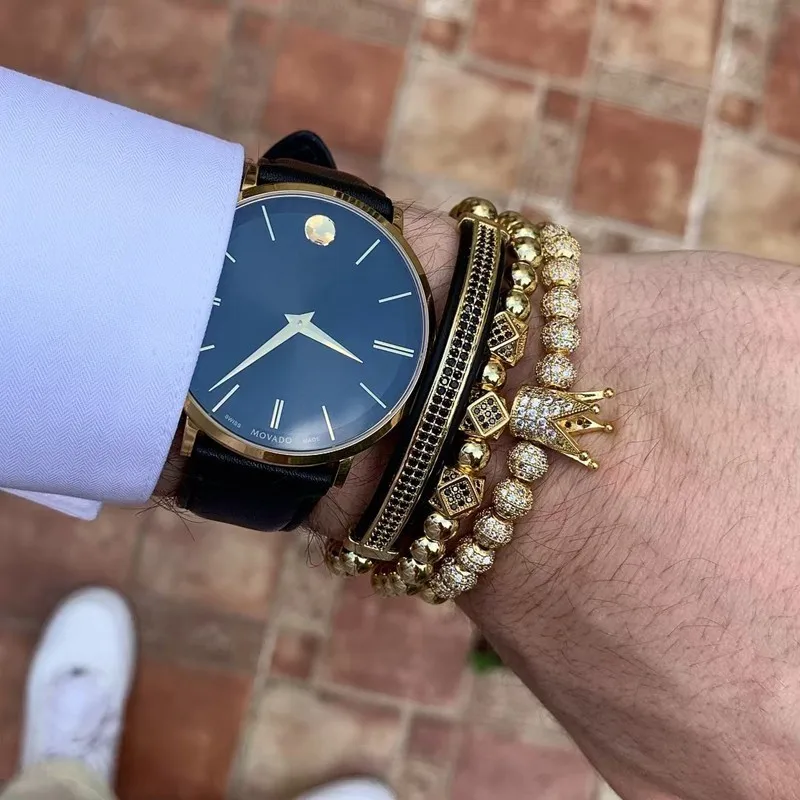 

New Vintage Crown Mens Bracelets 2019 Fashion Disco Ball Braided Macrame Beads Charm Bracelet For Men Adjustable Jewelry Gift
