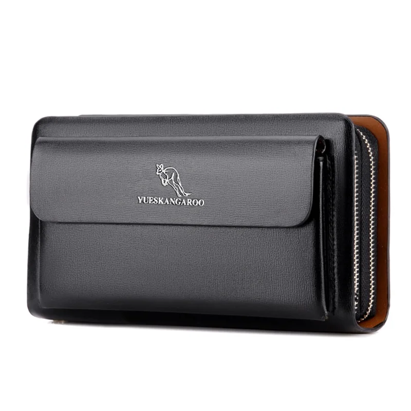 

YUESKANGAROO New Men Fashion Design Men Purse Casual Wallet Clutch Bag Leather Brand Long Hand Bag For Clutch Men's Billetera