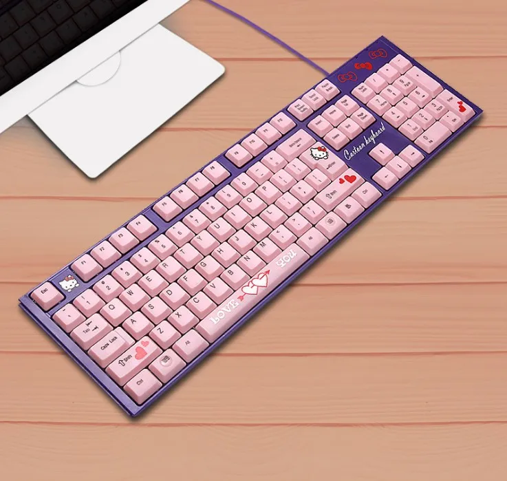 Водонепроницаемая Бесшумная розовая клавиатура hello kitty для ноутбука, компьютерная клавиатура, мультяшная милая розовая USB Проводная клавиатура KT cat, Игровая клавиатура для девочек