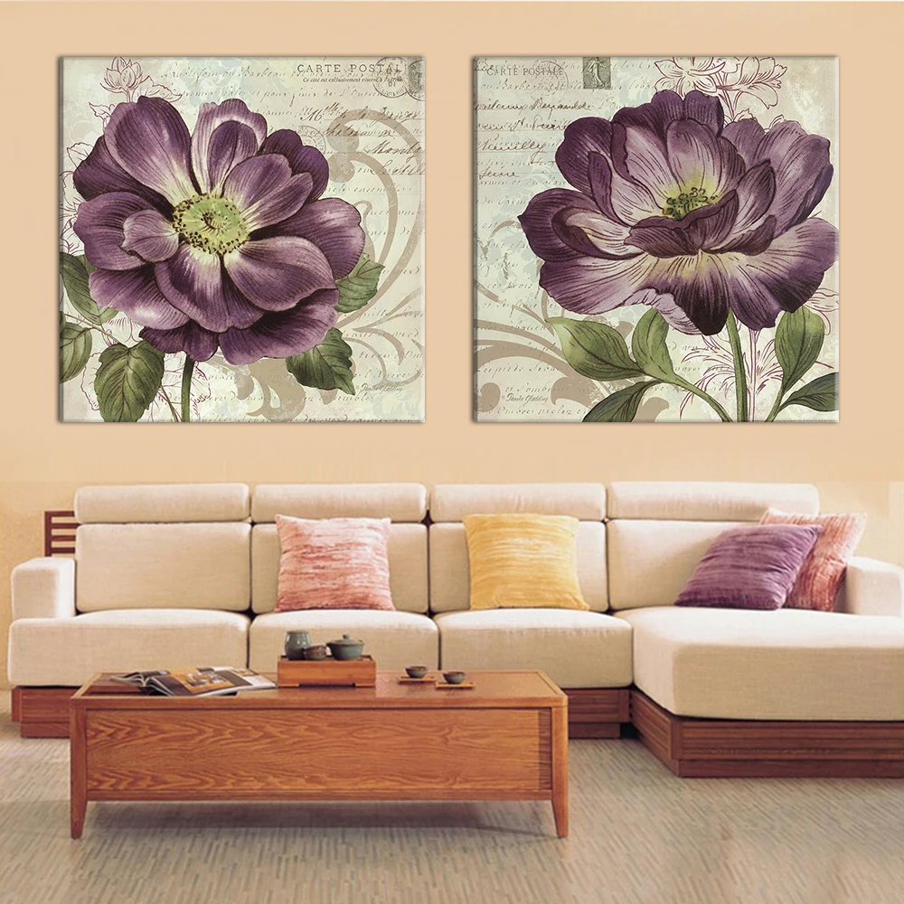

2 Panel Modern Flower Abstract Print Frameless Canvas Art Oil Painting Home Decoration Modular Picture for Living Room Wall