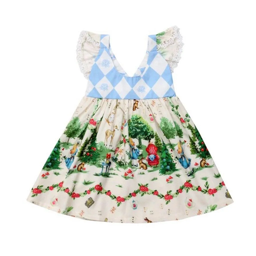 

Summer Kids Baby Girl Cartoon Floral Dress Princess Party Dress Beauty Dress Tutu Dress roupa infantil menina vestido#py45US
