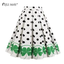 Jli May летнее старинное миди женские плиссированные юбки в горошек с рисунком вишни цветочный Хепберн в стиле ретро Элегантные рокабилли Юбка-миди на каждый день