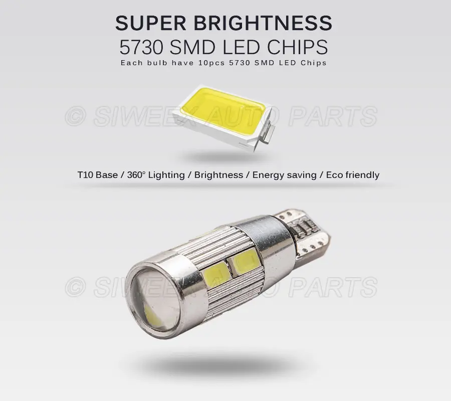 1x W5W светодиодный T10 10 SMD 5630 5730 лампы для автомобилей 168 194 указатель поворота