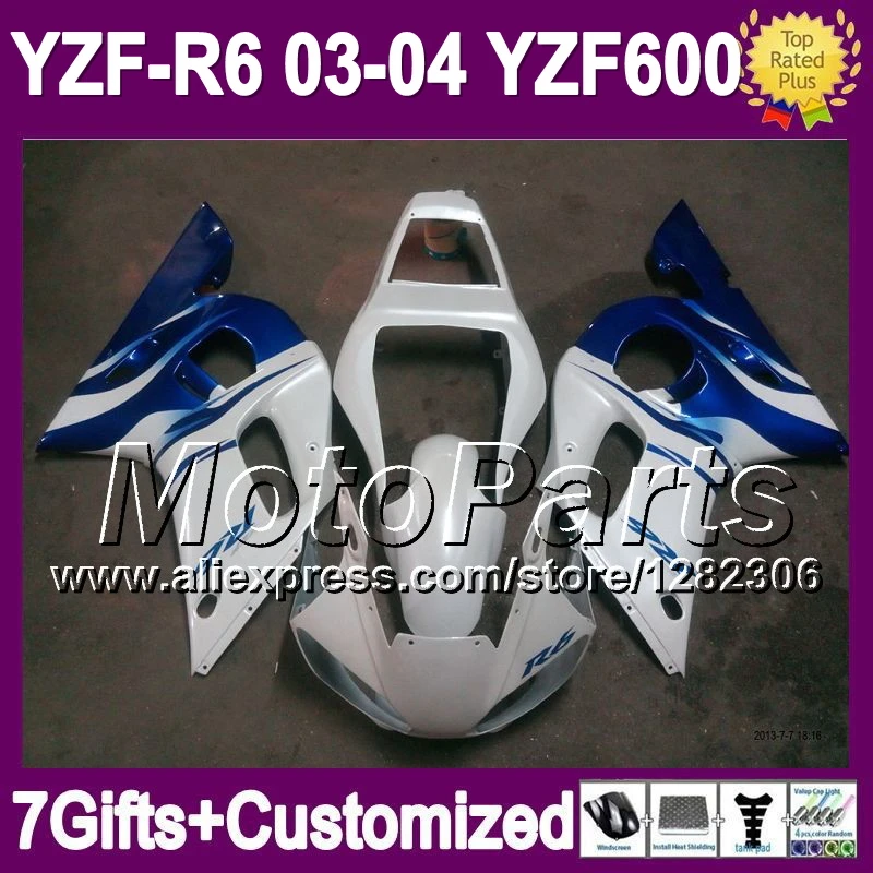 7 подарки + для YAMAHA YZFR6 03 - 04 YZF-R6 синий * 9429 YZF600 R6 жемчужно-белый YZF R 6 2003 2004 зализа