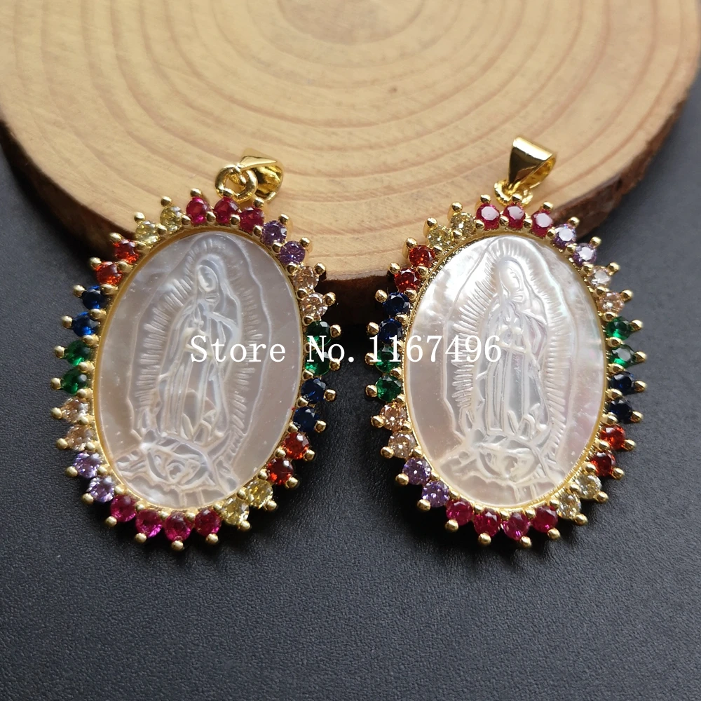 

20pcs/lot 2019 Hot Sale Natural Virgin of Guadalupe Mother Pearl Shell Pendant for DIY Jewelry Virgin Madonna Charms for Gift