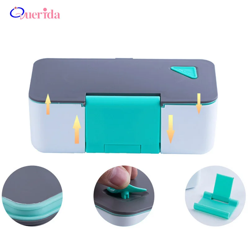 

Japanese Style Portable Cute Plastic Kids School Student Lunch Box Single Layer Microwave oven Bento Box Can Mobile Phone Holder