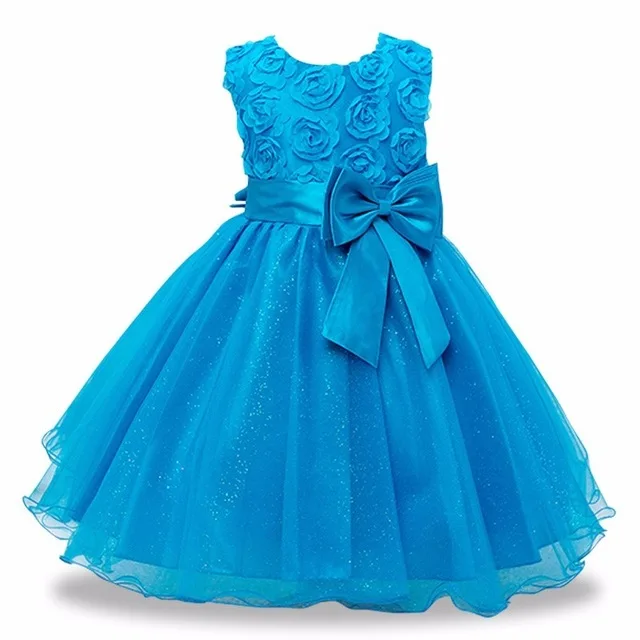 Элегантное платье принцессы для маленьких девочек свадебное платье с цветочным узором для девочек детское праздничное платье для девочек, костюм детская одежда для детей возрастом 7, 8, 9, 10 лет - Цвет: Sky blue