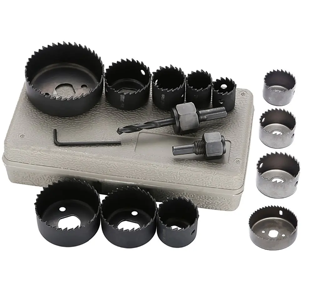 16 PCS 3/4" 5" Hole Saw Drill Bit Kit 2 Mandrels Cuts Plastic Wood Thin