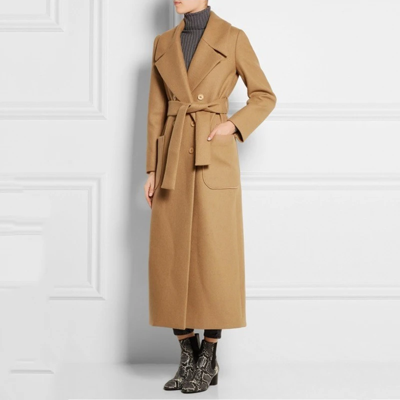 Manteau Pour Manteaux Laine Haute Qualité Camel Femmes D'hiver Longue En Outwear Mélanges Cachemire Camkemsey 2018 Élégante UwHHq