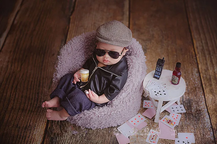 Newborn photography props leather clothing with jeans photo set combination baby creative photography accessories