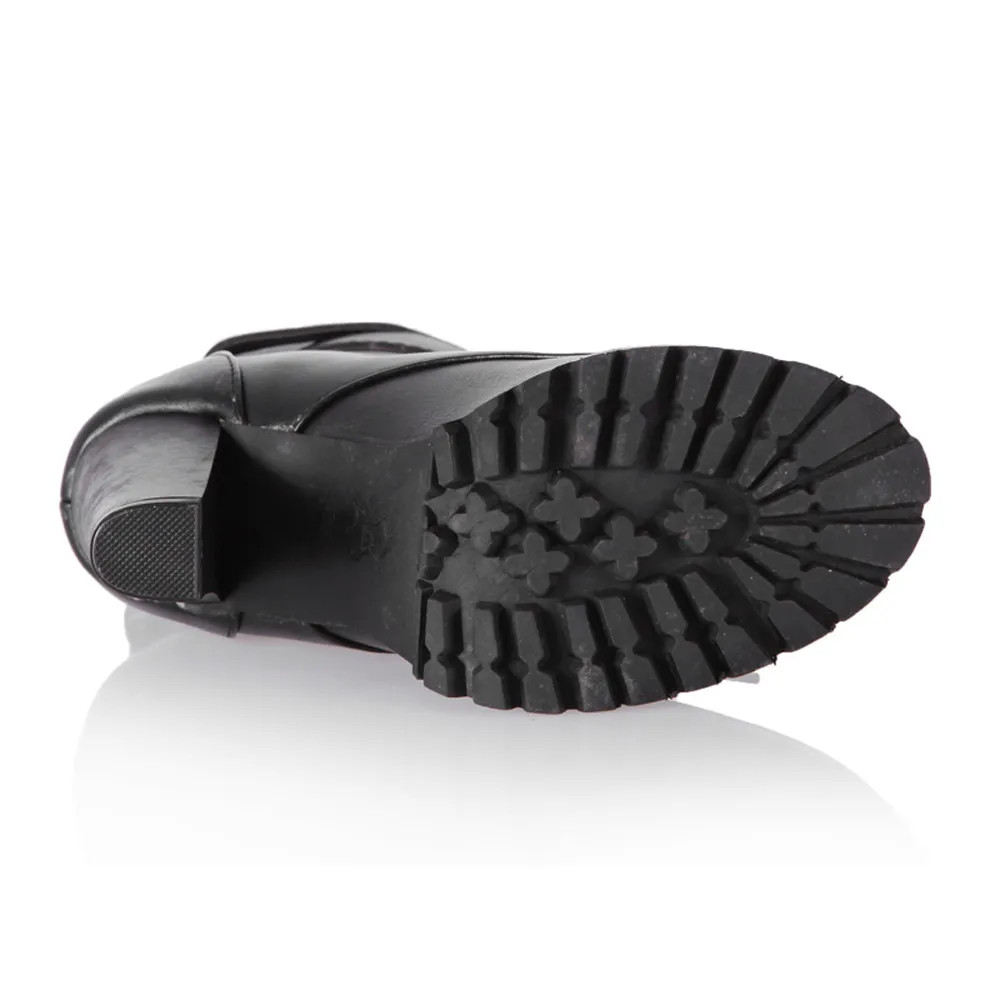 Женские Кожаные Ботинки martin с круглым носком женская обувь на шнуровке теплая обувь на высоком каблуке botas mujer invierno#4