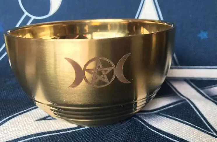 Wicca церемонии чаша Таро пентаграмма нержавеющая сталь золотое покрытие/посуда