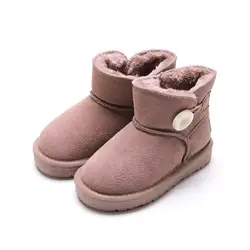 Однотонные детские сапоги, новинка 2018 года, теплая зимняя обувь для девочек и мальчиков, с пряжкой на лодыжке, детские резиновые зимние