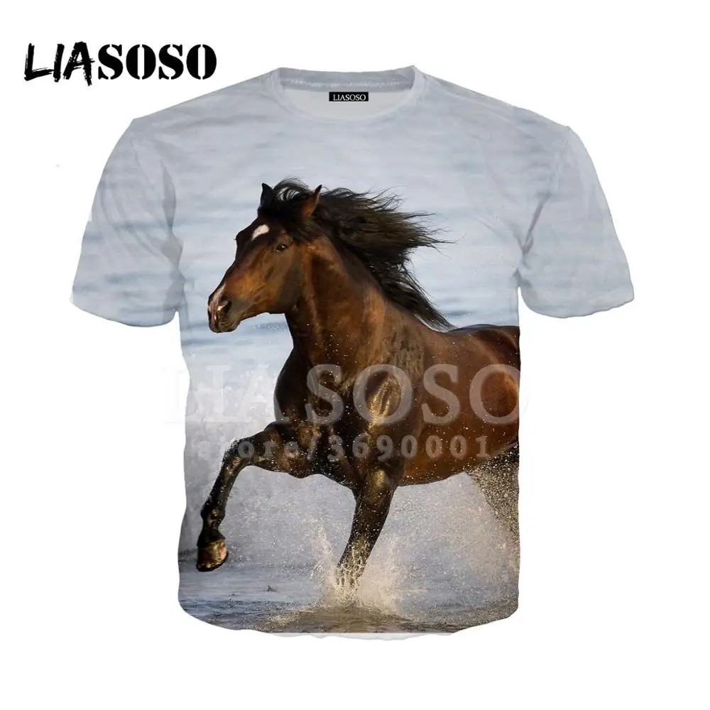 LIASOSO, 3D принт, для женщин и мужчин, крепкие лошади, снег, аниме, лошадь, футболка с животными, летняя футболка, хип-хоп пуловер, короткий рукав, X0894 - Цвет: 10