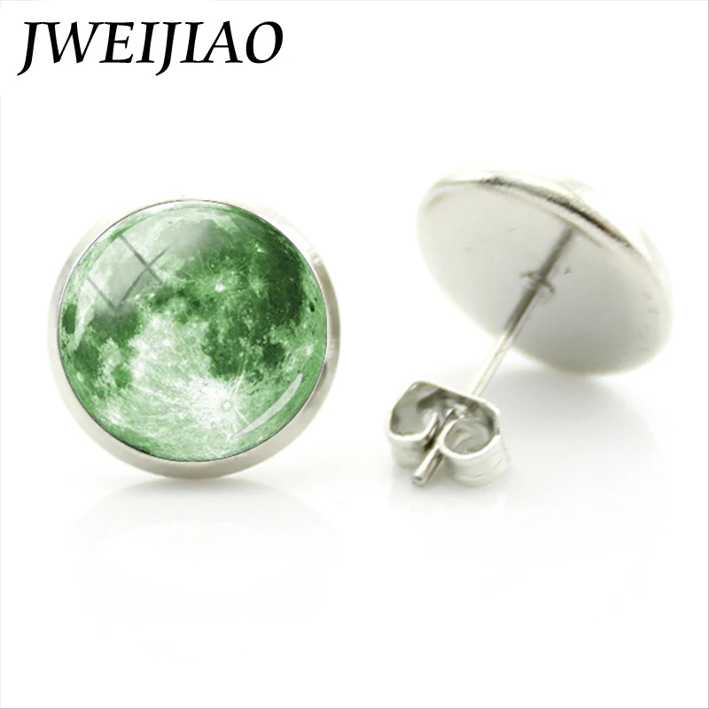 JWEIJIAO Moon Galaxy Planet Harajuku цветные круглые стеклянные серьги гвоздики с кабошонами