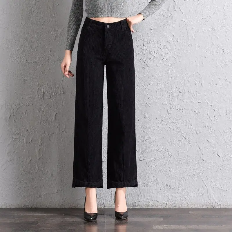 Corduroy Cropped Pants for Women big yards Straight Wide Leg Ankle