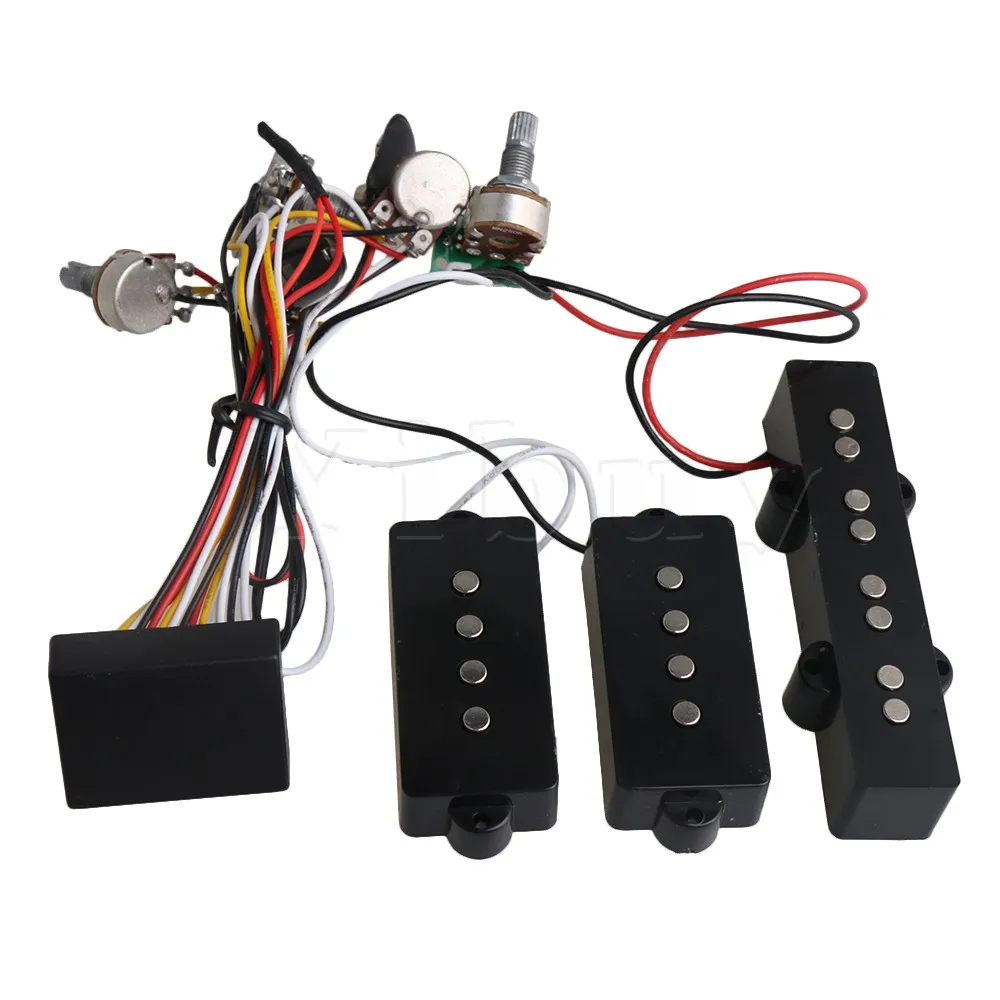 Yibuy черный Prewired 3-полосный эквалайзер предусилитель звукоснимателя установка потенциометра для JB PB бас-гитара аксессуар