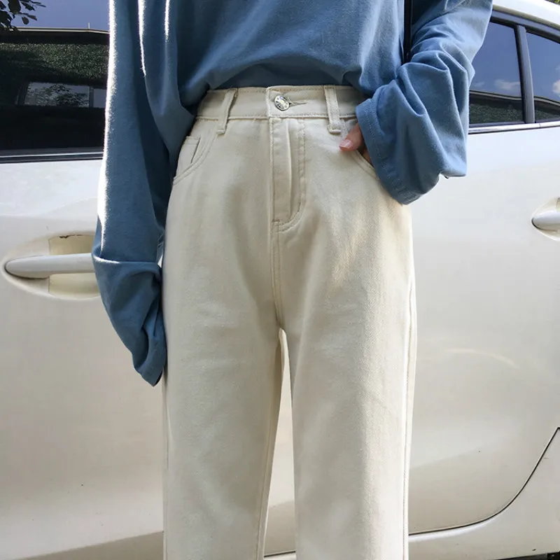 Джинсы женские шикарные свободные простые в Корейском стиле повседневные Harajuku Универсальные высококачественные модные студенческие карманы женские s джинсы