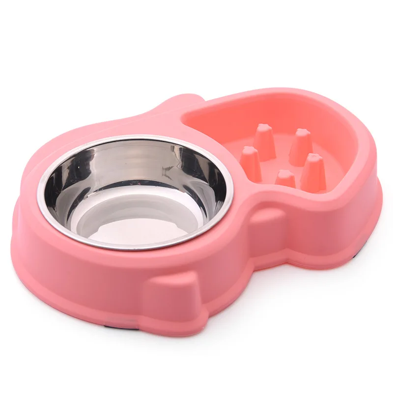 Petshy двухпортовые миски для домашних животных дозатор воды для собак питатель для кошек собачий корм медленная чаша Нескользящая анти дроссель для кормления посуда Предотвращение ожирения - Цвет: pink