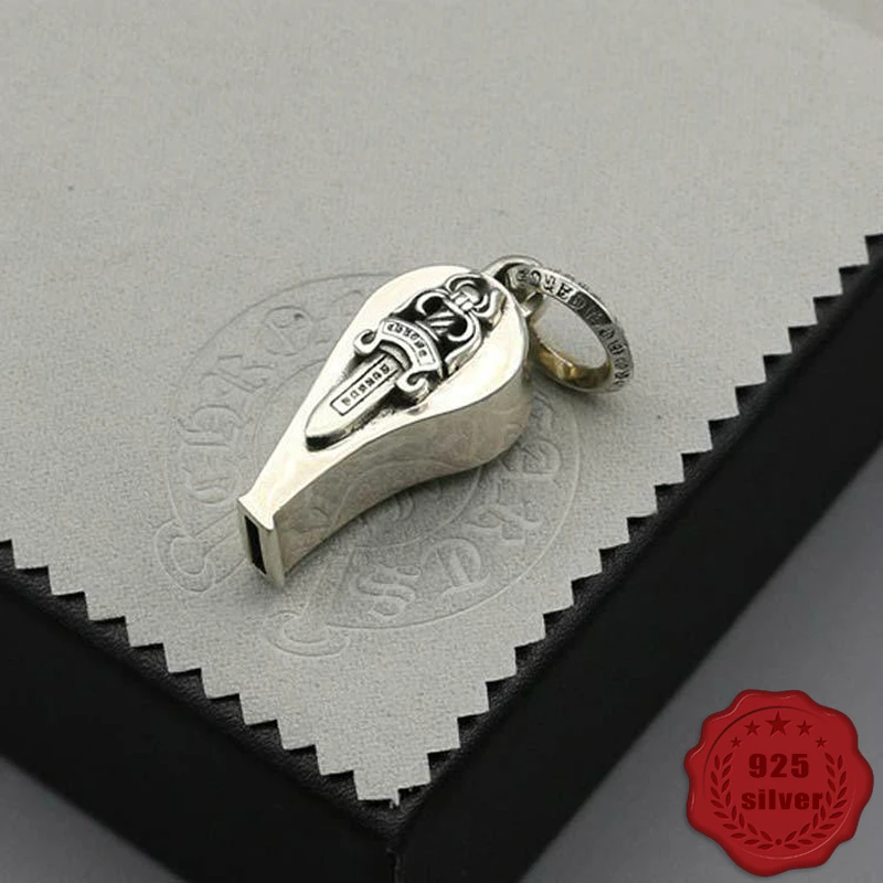 

925 sterling silver pendant personality reunion fashion punk style carving holy sword whistle street dance hip hop 2018 new hot