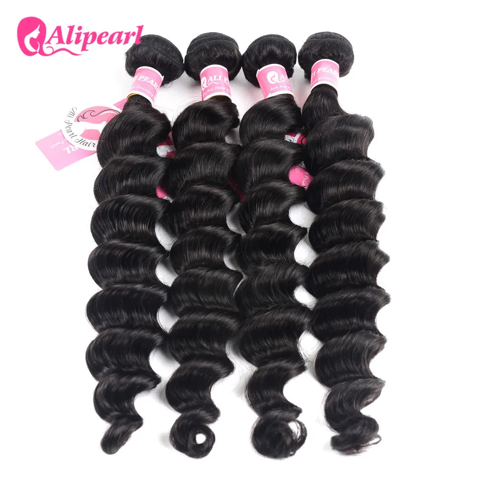 AliPearl Brazilian Loose Deep Hair Weave 4 Bundle Deals 100% Human Hair Bundles Natural Black 10-26inch Remy Extensions