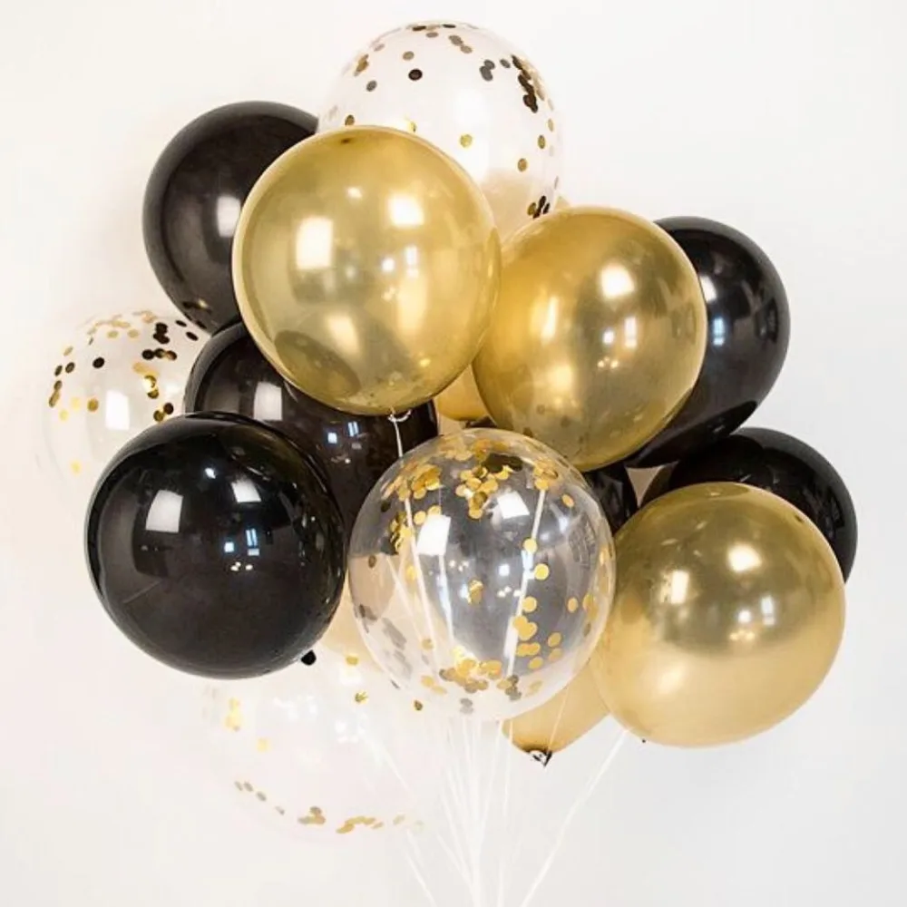 

12inch Confetti Balloon 3.2g Gold Black Latex Balloon Holiday Parties Wedding Decorations Air Balls Kid Birthday Party Supplies