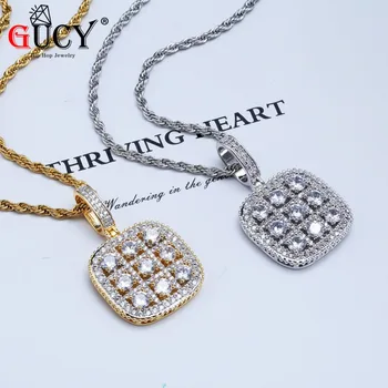 

GUCY Hip Hop Shiny Solitaire Square Cluster Pendant Necklace Charms Gold Silver Plated Micro Pave Cubic Zirconia Men's Jewelry