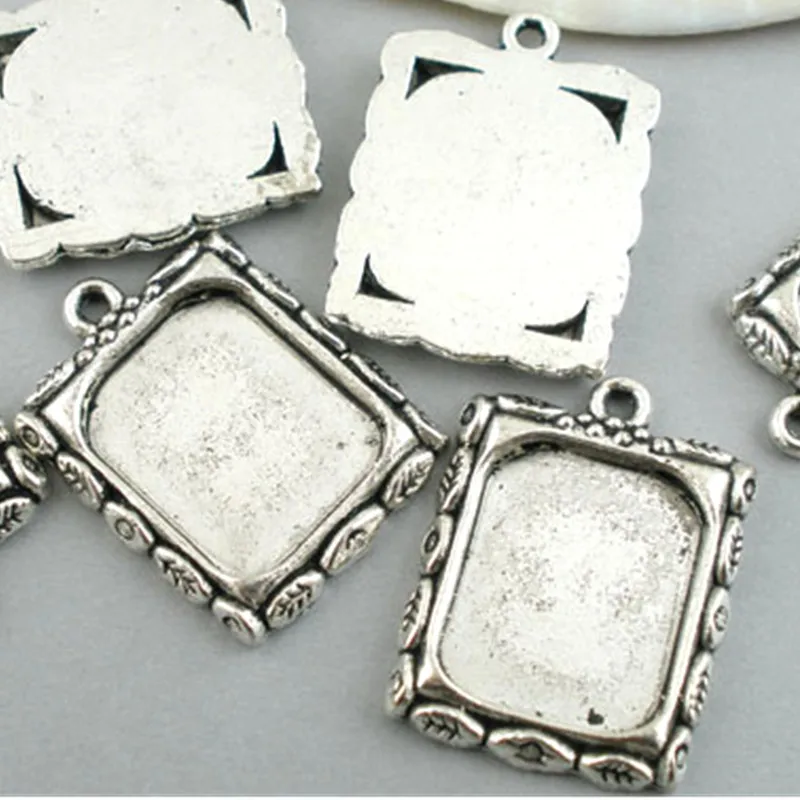 10pcs Pendant Silver Tone Rectangle Classic Picture Frame Metal Jewelry