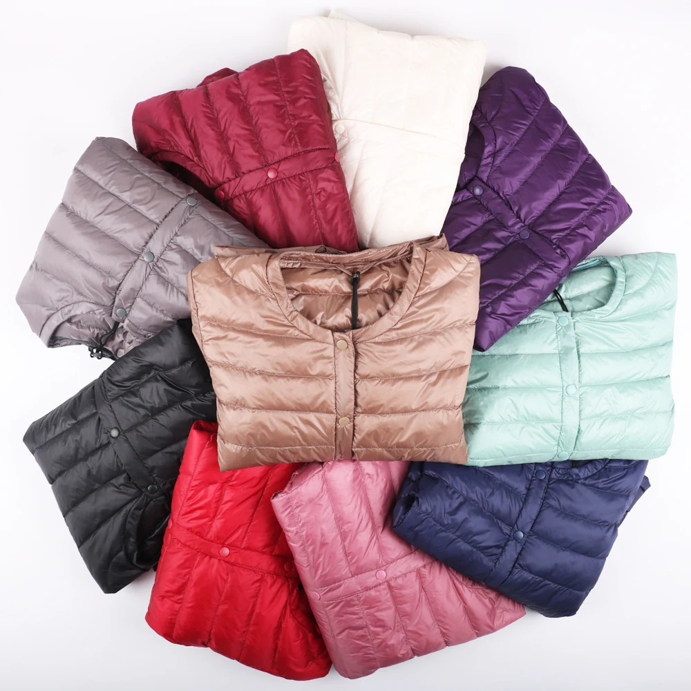 New Autumn Spring Ultra Light Down Jacket Women White Duck Down Coat Casual Collarless Warm