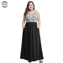 Plus Size Women Dress 2018 Summer Casual O Neck Dress Cotton Lace Patchwork Sleeveless Maxi Dress 4XL Maxi Dress vestido Plus Size Women Dress 2018 Summer Casual O Neck Dress Cotton Lace Patchwork Sleeveless Maxi Dress 4XL Maxi Dress vestido