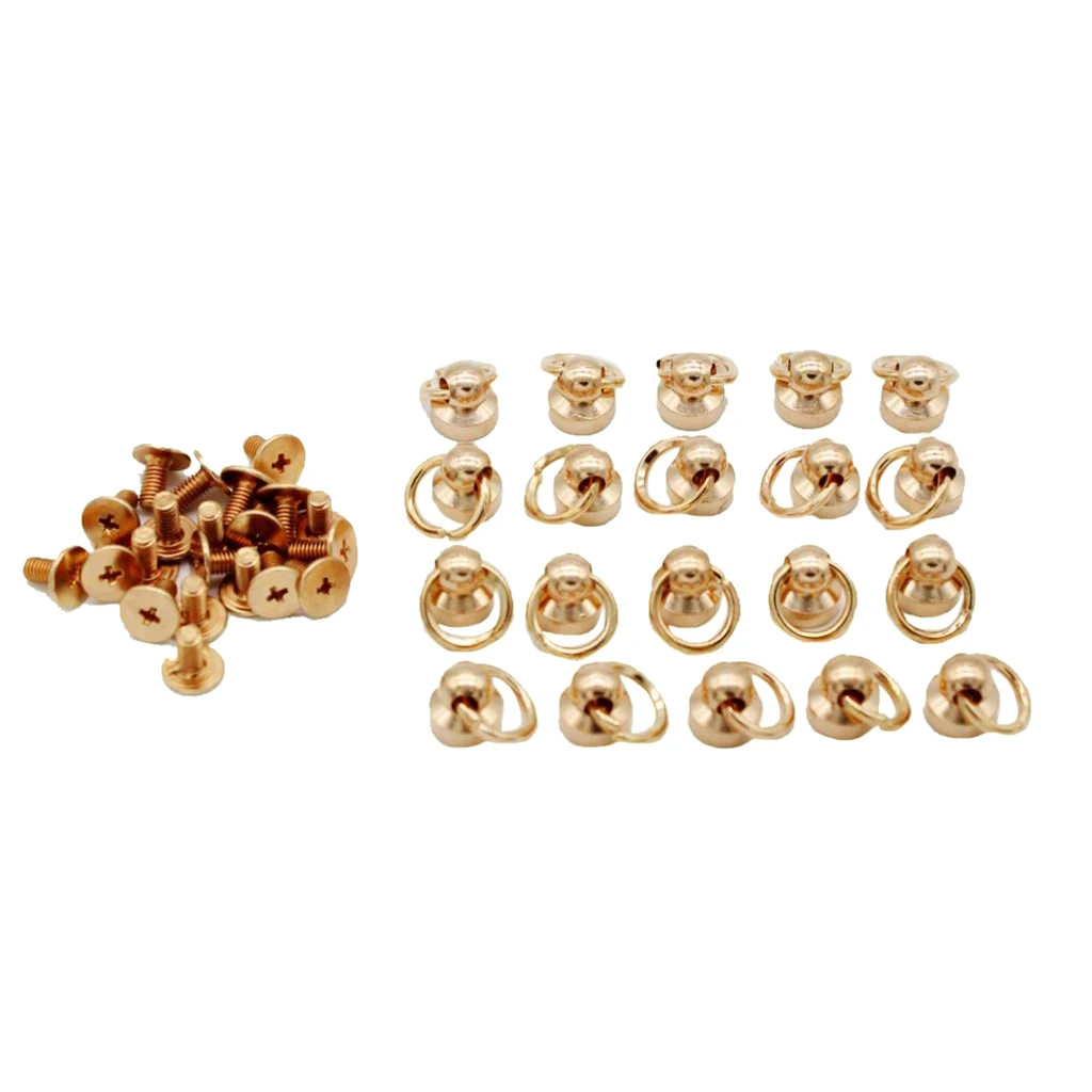 20pcs Brass Rivet Studs Screw Back Round Head O Ring Leather Craft Punk SpotS