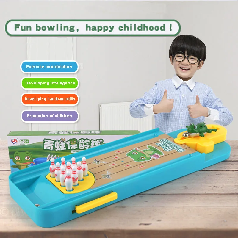 

Mini Cartoon Children Toy Frog Bowling Table Set Shooting Puzzle Interactive Game Sports Party Entertainment Accessories