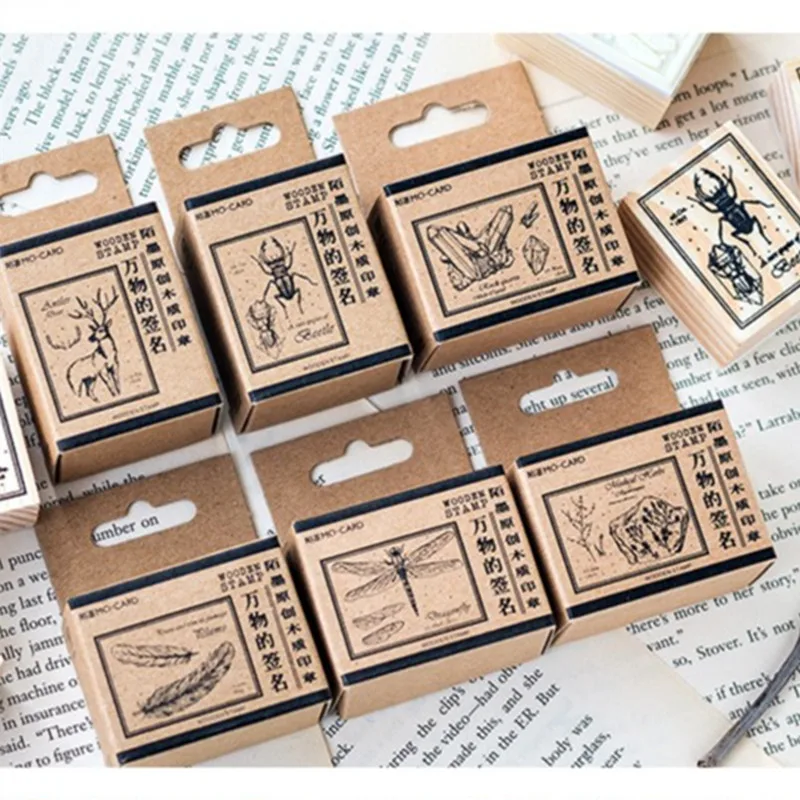 Mo.Card Vintage forest animals signature wood stamp Decorative DIY