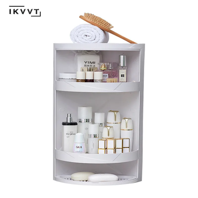  Rotatable bathroom shelf Plastic Triangle Storage Rack Wall-absorbing Cosmetic Storage Box Free Pun