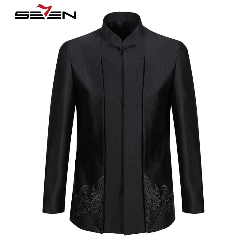 Seven7 Luxury Traditional Chinese Pattern Embroidery Mandarin Collar
