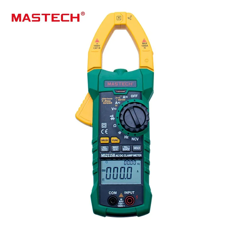 MASTECH MS2115B цифровой токоизмерительный прибор, переменный/постоянный ток, напряжение 6000 отсчетов NCV trms, usb-клещи, мультиметр, тестер 1000A