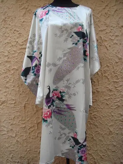 Лидер продаж синий женское сатиновое Ночное платье вискоза Ночная рубашка классические лаунж-кимоно Халат банный халат цветочный Рисунок Домашняя одежда один размер - Цвет: white
