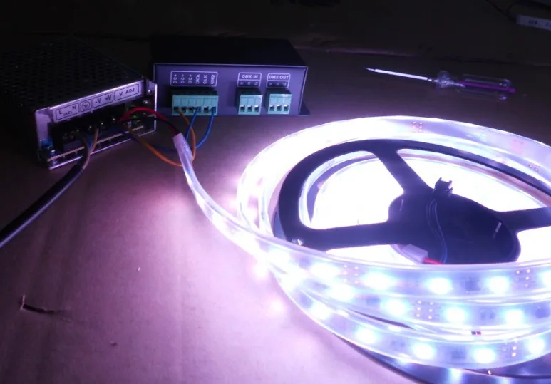 

5m DC12V 48leds/m 16pixels led digital strip,waterproof in silicon tube+ DMX to ws2811 convertor+60w power supply